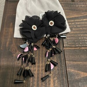 Aldo Black and Pink Floral Dangle Earrings